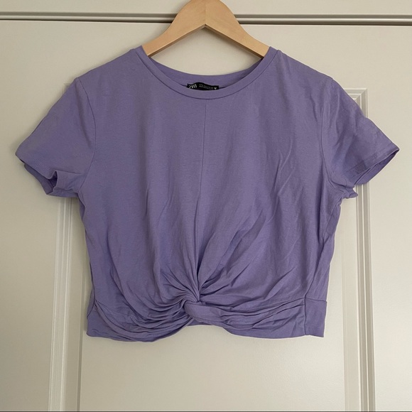 Zara knotted t-shirt in mauve size L - Picture 7 of 8